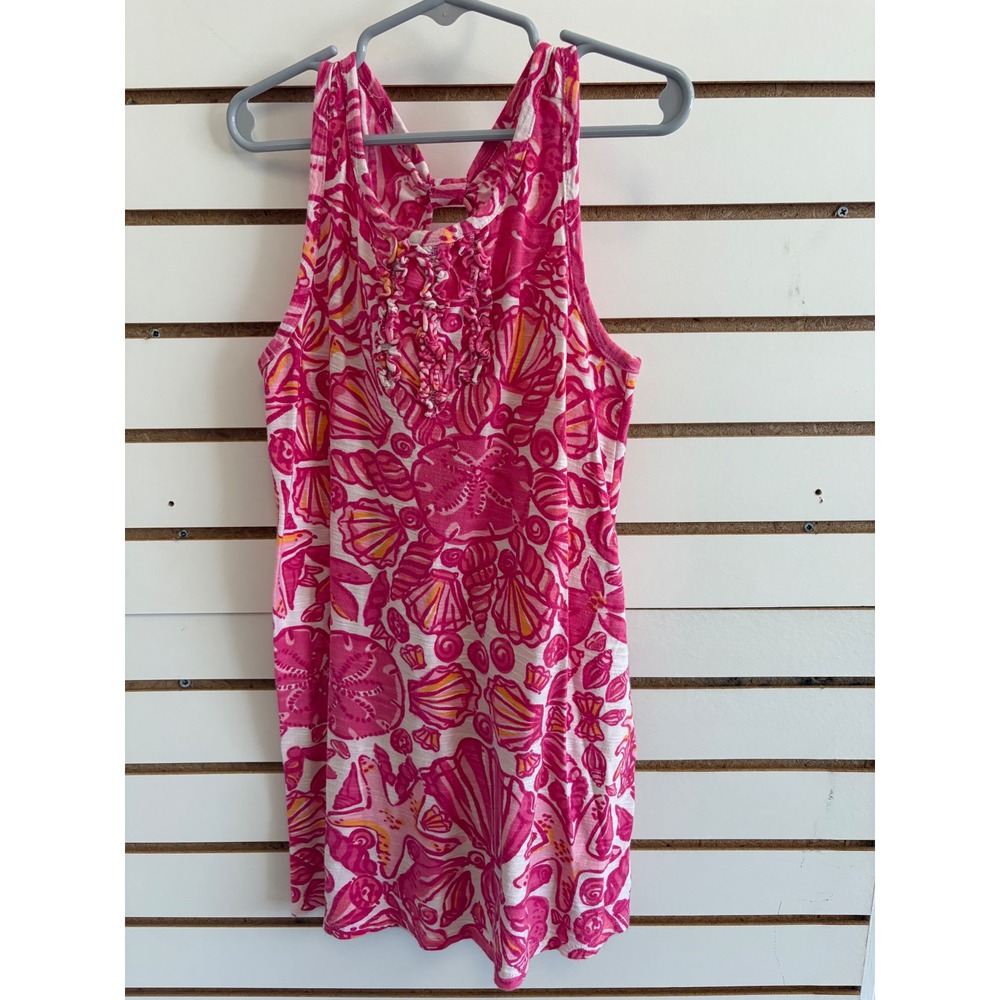 Lilly Pulitzer Girls Pink Seashell Print Ruffle Dress Medium 6-7 Tropical summer